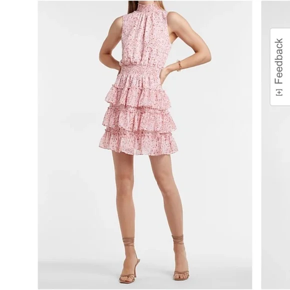 Printed Smocked Mock Neck Tiered Ruffle Dress - Picture 1 of 11